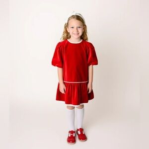 Lullaby Set Red Velvet Puff Sleeve Drop Waist Holiday Dress Trim Size 8 girls
